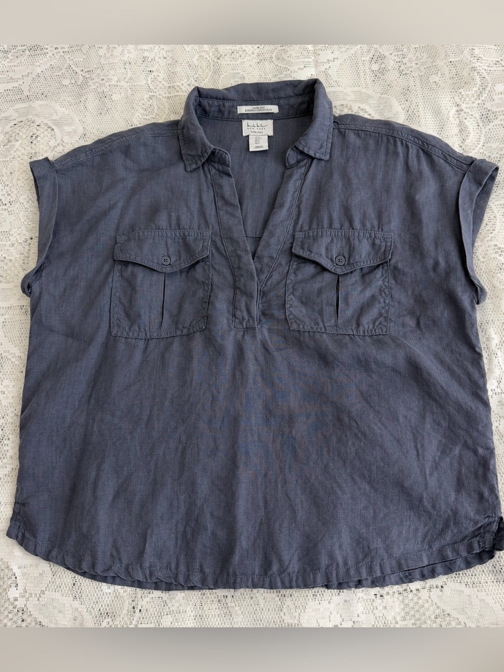 Nicole Miller Sleeveless Blue Linen Women’s Top Size Small